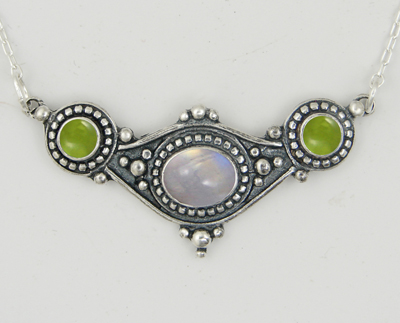Sterling Silver Necklace With Rainbow Moonstone